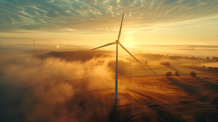 Overhead drone shot of Wind Turbine, sunrise - 17