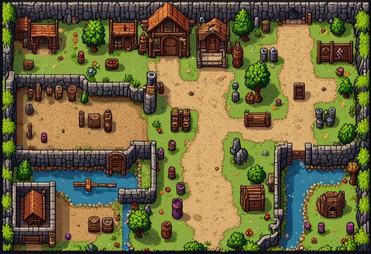 asset for a bit pixel platform mobile game,dirt grass wood tree bush stone dungeon castle background rpg