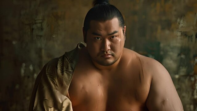 Determined Sumo Wrestler in Traditional Attire with Ai generated.
