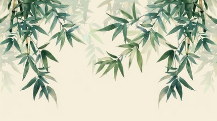 Fototapeta premium Flat design of a repeating bamboo border, illustrated in muted greens.