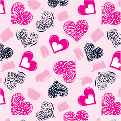 Hearts from leopard with brush strokes pattern