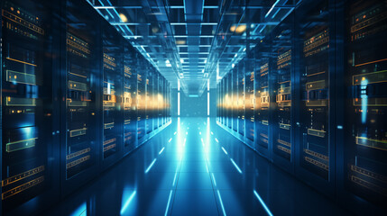 Obraz premium Advanced Server Room with Blue Lighting