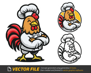 Confident Chicken Chef Crossing Arms Vector Illustration