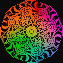 Abstract style painting, Beautiful multicolor line drawing, Multicolor line drawing, Doodle style drawing, Line art without a definite shape in a circle, With black background, Art, Mandala.