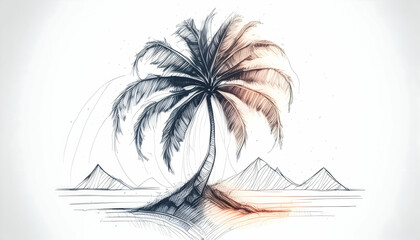 Minimalist sketch perspective a tropical island stretching, Drawing pen with oil pastels on digital art concept.