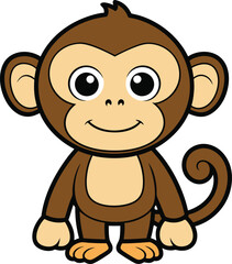 Obraz premium Cute Monkey Cartoon Vector Icon Illustration On White Background.