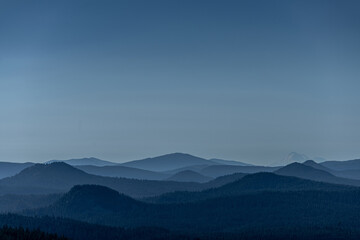 View of mountains and forest from Crater Lake National Park, Oregon, United States of America.