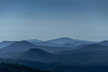 View of mountains and forest from Crater Lake National Park, Oregon, United States of America.