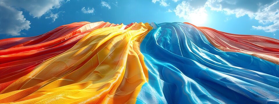 Vibrant 3D Rendered Paris 2024 Flag with Flowing Colorful Ribbons and Curves