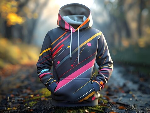 Vibrant 3D Rendered Paris 2024 Themed Hoodie with Colorful Lines and Abstract Design