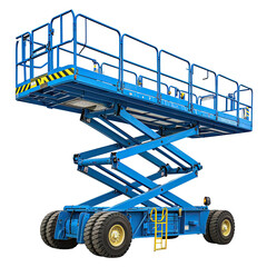 Blue Construction Scissor Lift Platform | Isolated on Transparent & White Background | PNG File with Transparency