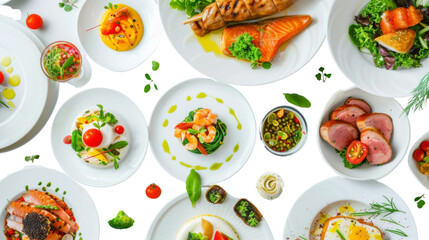 Food plates on white background