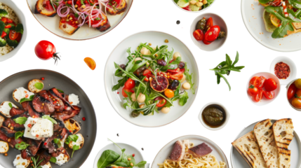 Food plates on white background