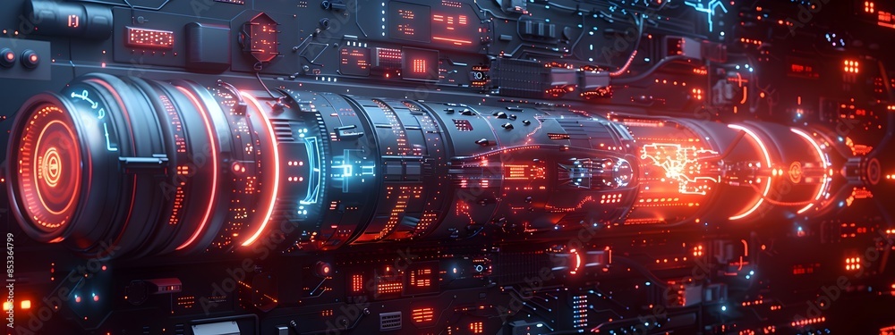 Aufkleber hyper intelligent quantum computer core with pulsating holographic readouts in synthwave aesthetic