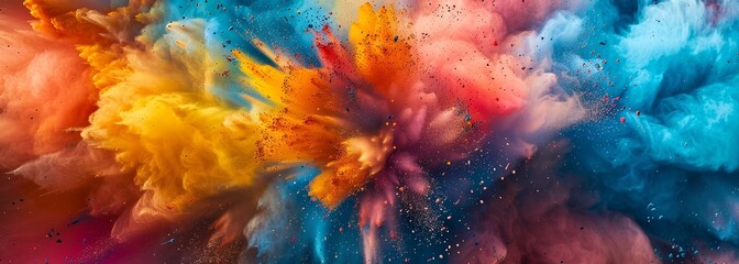 Abstract multicolored powder splatter background. Multicolored powder exploding