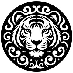 Tiger head silhouette in circle