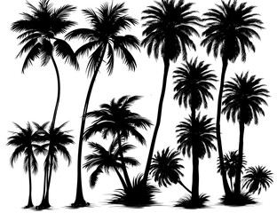 silhouettes of palm trees on white background