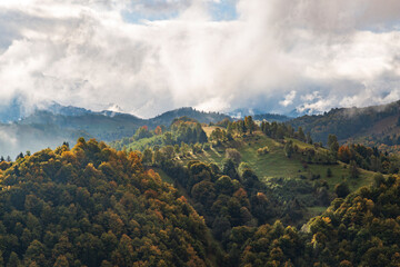 Europe, Romania, Transylvania. Colorful, white mountain landscape.