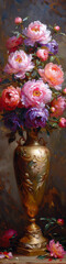 Fototapeta premium A beautiful bouquet of peonies in a vase, in a painted style. 