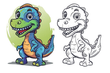 Obraz premium dinosaur cartoon in coloring book, Generative AI 