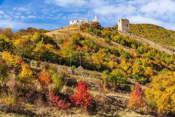 Europe, Romania, Transylvania.Coltesti Castle 11th C Ruins. Territorial Trascau mountain views.