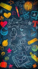 Obraz premium Colorful back-to-school doodles on a chalkboard