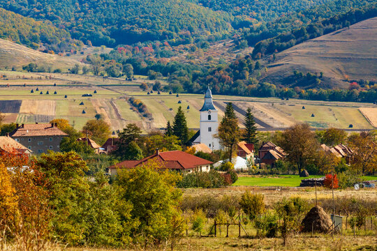 Europe, Romania, Transylvania. Coltesti. Territorial Trascau mountain views.