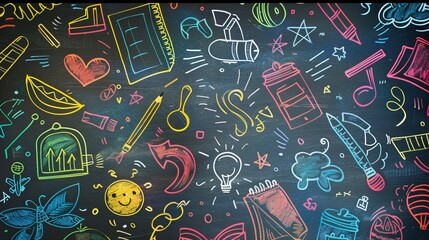Colorful back-to-school doodles on a chalkboard