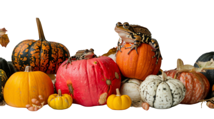 Pumpkins Composition with Frog on white background
