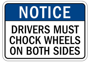 Chock wheels warning sign drivers must chock wheels on both sides