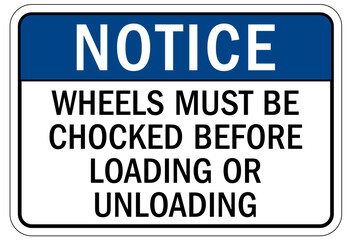 Chock wheels warning sign wheels must be chocked before loading or nloading