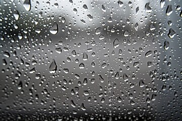 The raindrops on the window are small and numerous. Concept of melancholy and loneliness, as the raindrops seem to be falling without any end in sight