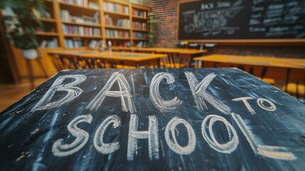 “BACK TO SCHOOL” sign - graphic resource -bold letters - classroom - school - chalkboard - blackboard - students - welcome back to school 