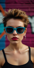 Woman British Punk Rock 1980s Sunglasses New Wave Fashion Cosmetics Beauty