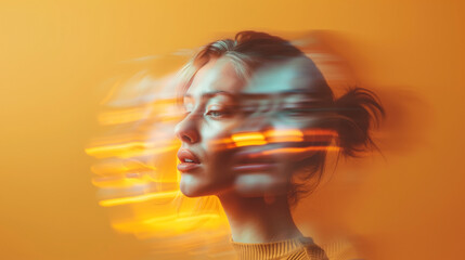 Young woman posing with light trails effect photography