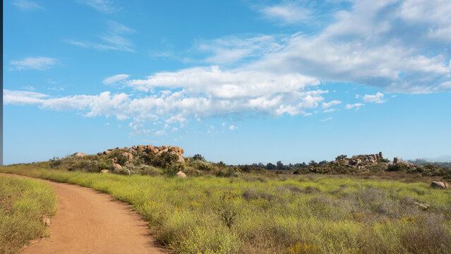Hiking trail in Menifee, California on a beautiful sunny day