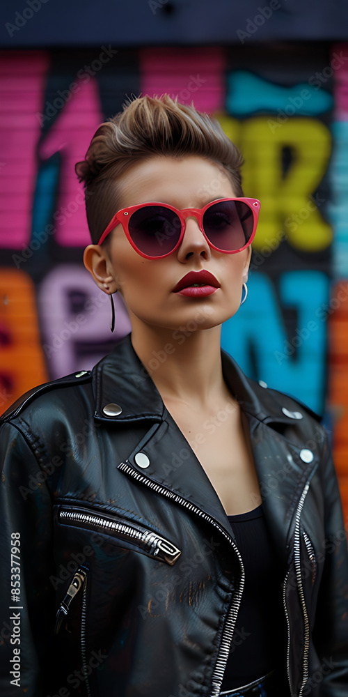 Wall mural woman british punk rock 1980s sunglasses new wave fashion cosmetics beauty