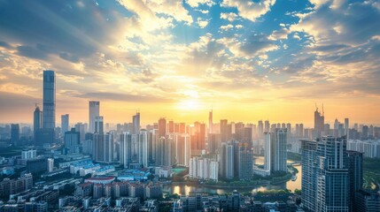 Obraz premium Majestic Sunrise Over Modern City