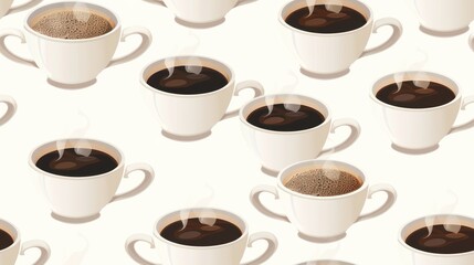 Seamless Pattern of Steaming Coffee Cups