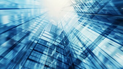 Upward Perspective of Blue Glass Skyscrapers