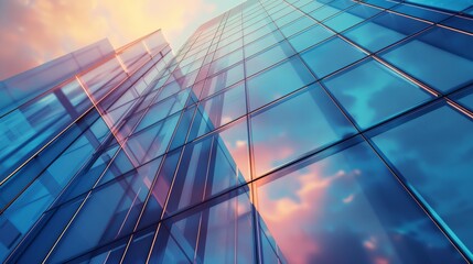 Fototapeta premium Reflective Glass Building at Sunset