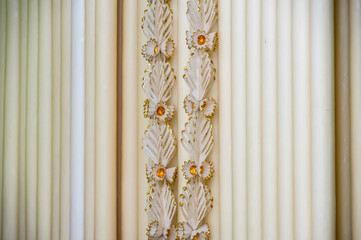 Graphic textures of wax candles and decoration