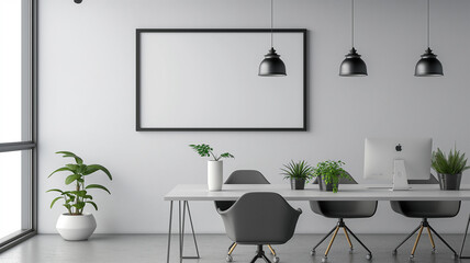 Fototapeta premium Minimalist Office Decor with Empty Artwork Frame 