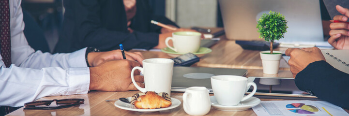 Banner Diversity multiethnic team group of business people Present meeting conference room brainstorm. Multicultural Teamwork collaborate team people meeting together trust partner with copy space.