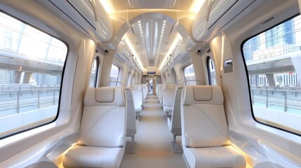 Inside the portrait train the sleek and modern interior provides comfort and efficiency for travelers