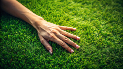 Woman relaxing in a summer field with her hands in the green grass