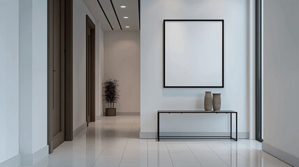 Apartment scene with rectangle frame mockup for artwork placement
