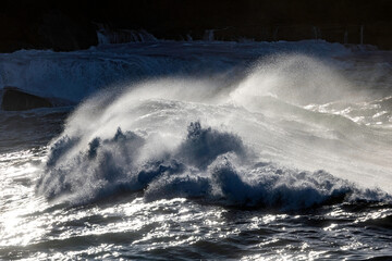 Large waves breaking onto coastal rocks, Sydney Australia