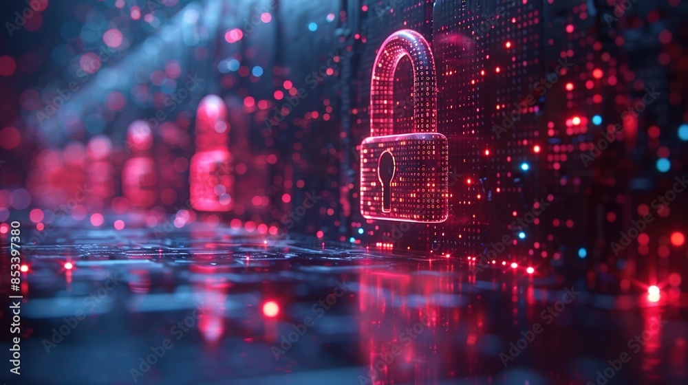 Wall mural digital image of the lock. the concept of aesthetic security. big data flow. modern data safety back