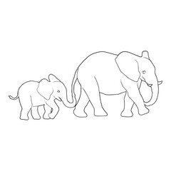 Mama and Baby Elephant Outline